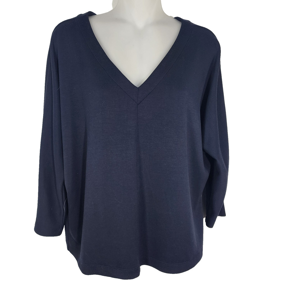 J. Jill Top Women’s Size XS Blue Dolman Sleeves V Neck Oversized 3/4 Sleeve Boxy